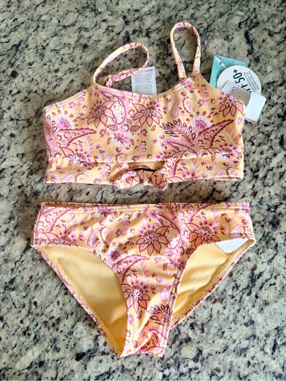 Girls Roxy Pink and Yellow Floral Bikini